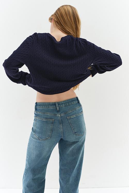 Cable-knit jumper - navy blue