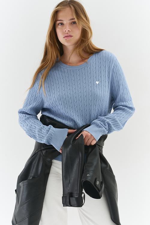 Cable-knit jumper - blue