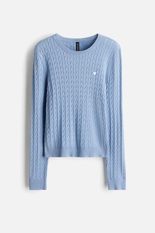 Cable-knit jumper - blue
