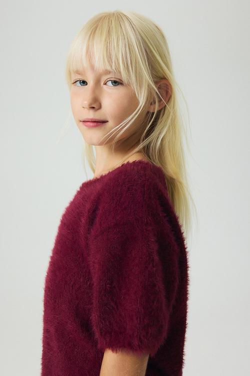 2-Piece fluffy-knit set - dark red