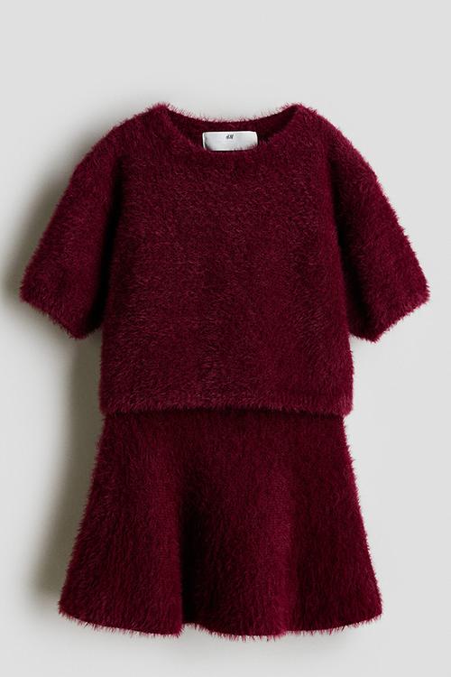 2-Piece fluffy-knit set - dark red
