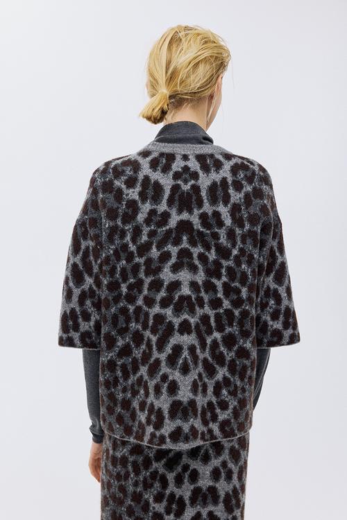 Boxy jacquard-knit jumper - grey/leopard print