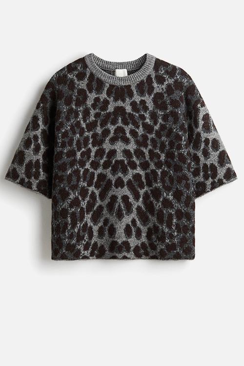 Boxy jacquard-knit jumper - grey/leopard print