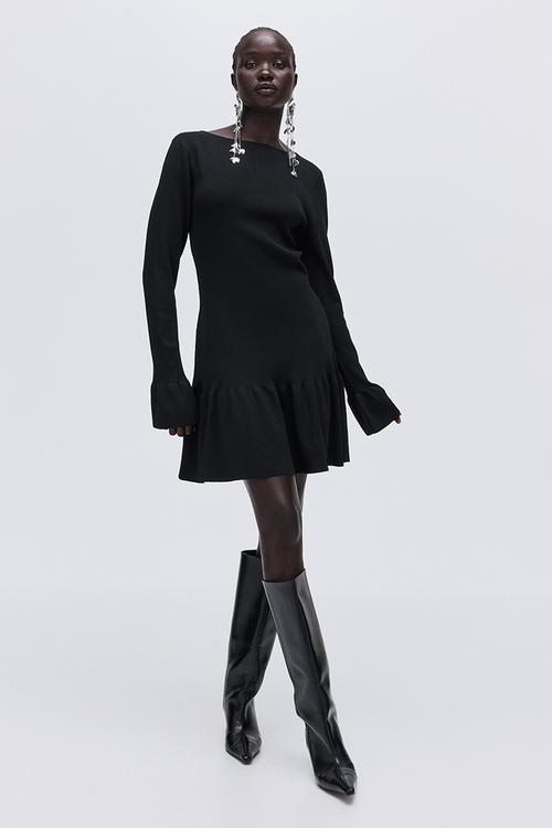 Rib-knit dress - black