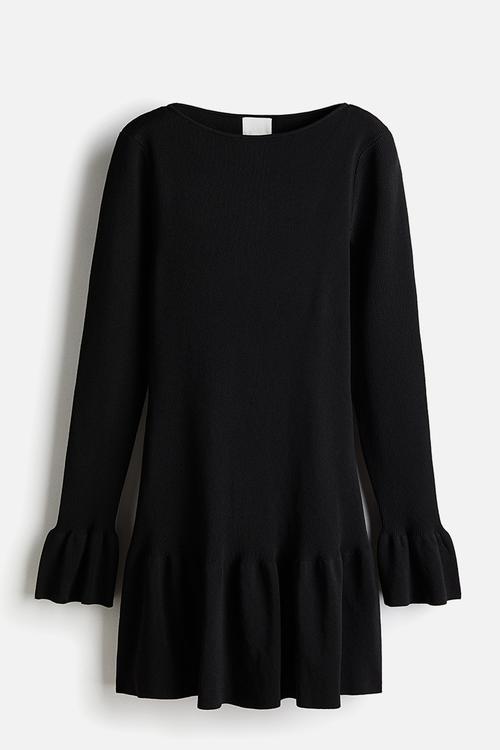Rib-knit dress - black