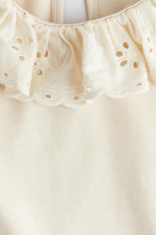 Broderie anglaise-collared top - light beige