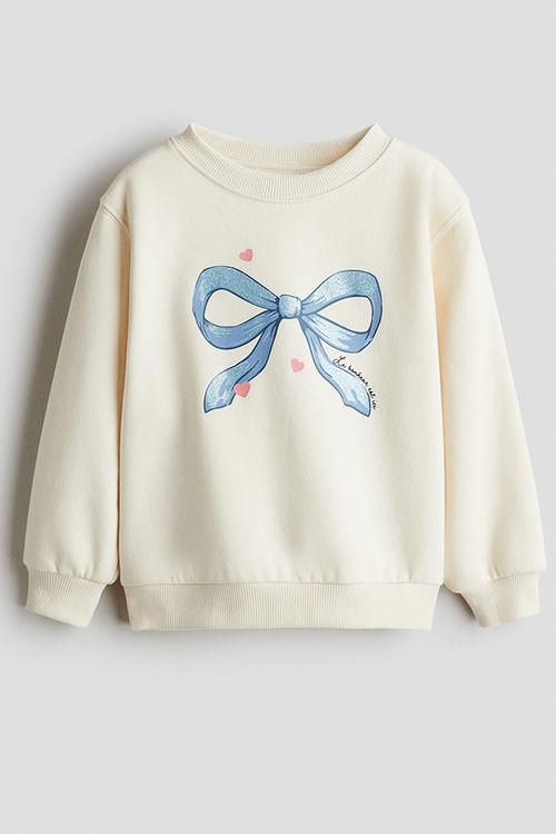 Printed brushed-inside sweatshirt - cream/bow
