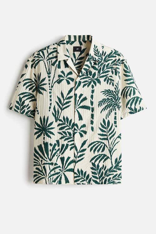 Regular fit textured resort shirt - white/green floral