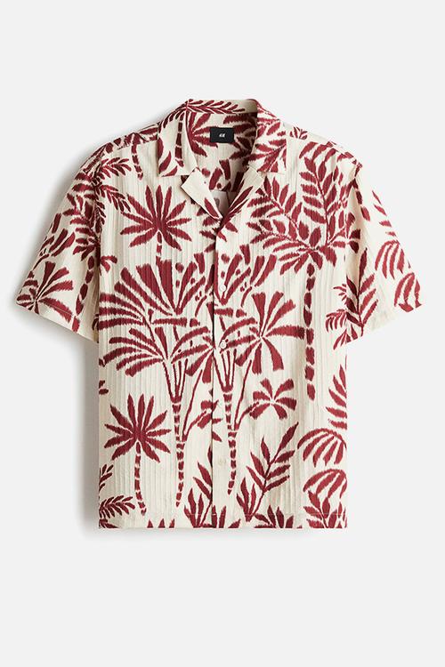 Regular fit textured resort shirt - white/red floral