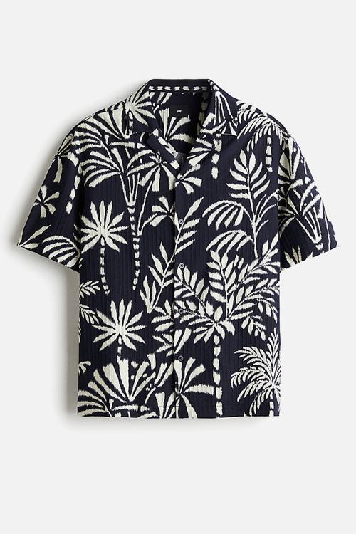 Regular fit textured resort shirt - navy blue/floral