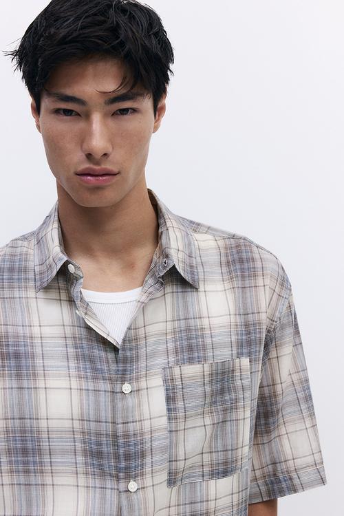 Relaxed fit short-sleeved shirt - beige/checked