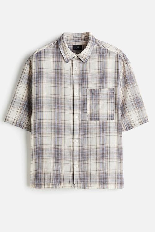 Relaxed fit short-sleeved shirt - beige/checked