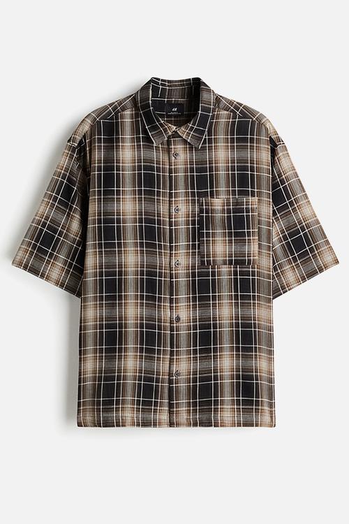Relaxed fit short-sleeved shirt - brown/checked