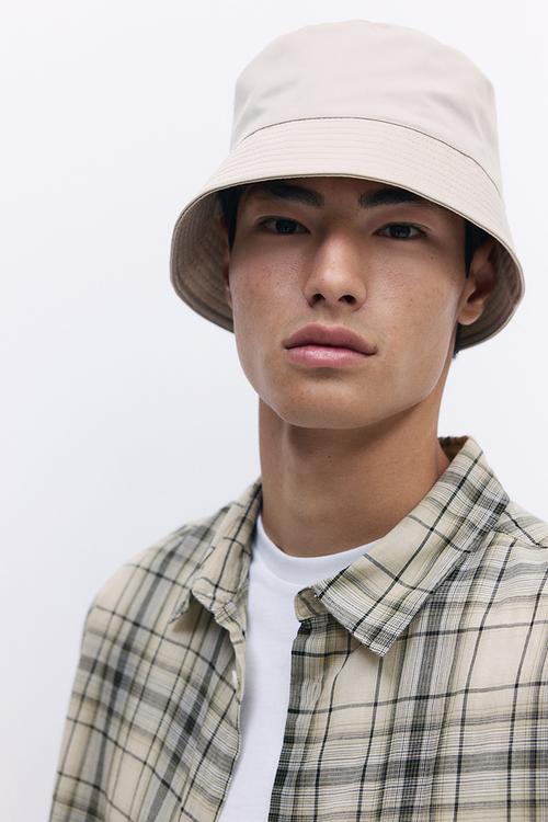 Relaxed fit short-sleeved shirt - beige/brown checked