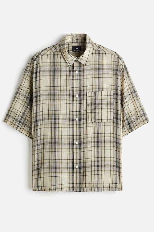 Relaxed fit short-sleeved shirt - beige/brown checked