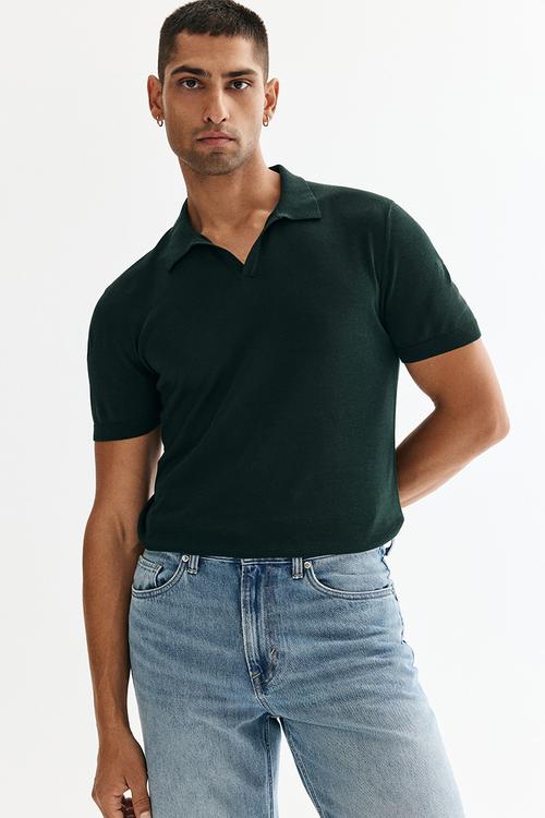 Regular fit v-neck polo shirt - green