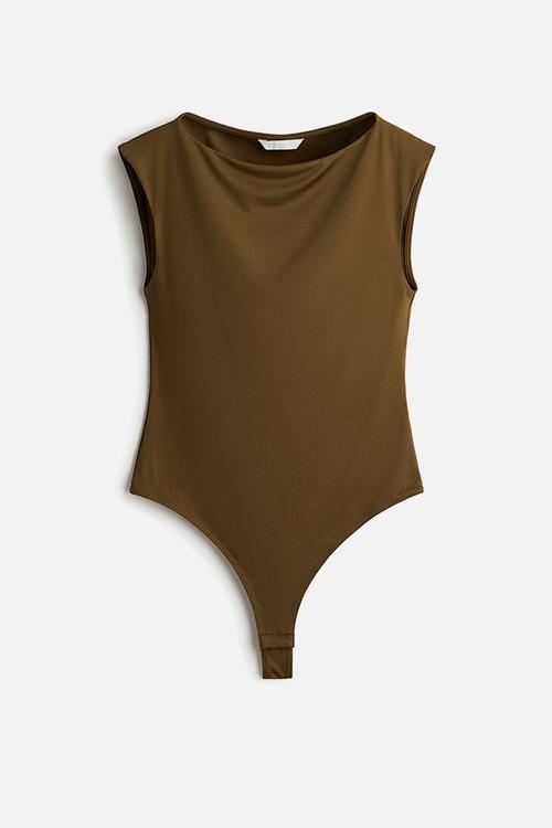 Boat-neck thong body - khaki green