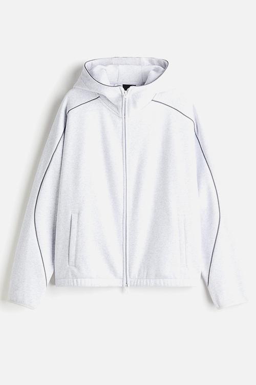 Loose fit zip-through hoodie - light grey marl