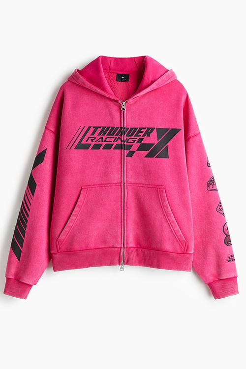Oversized fit zip-through hoodie - cerise/thunder racing