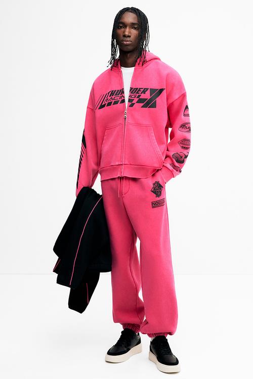 Oversized fit zip-through hoodie - cerise/thunder racing