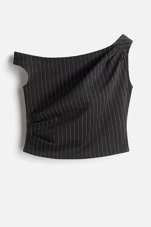 One-shoulder ponte di roma top - dark grey/striped