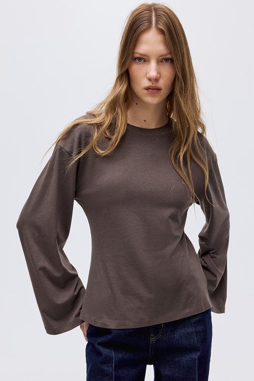 Long-sleeved top - dark dusty brown