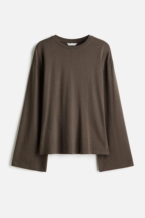 Long-sleeved top - dark dusty brown