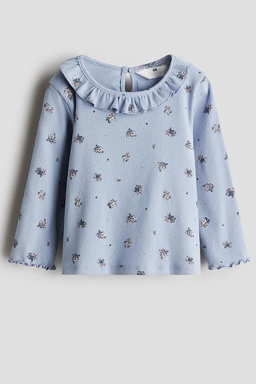 Ribbed jersey top - light blue/floral
