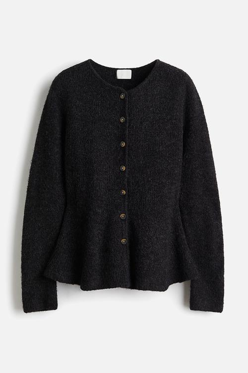 Rib-knit peplum cardigan - dark grey marl