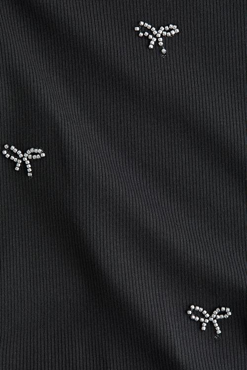 Embellished cotton top - dark grey/bows