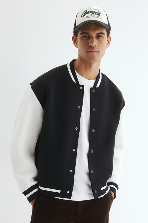 Loose fit baseball jacket - black/white