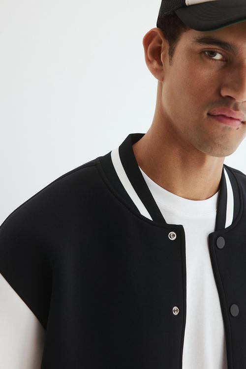 Loose fit baseball jacket - black/white