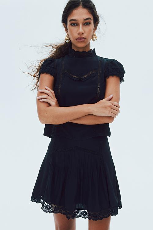 Lace-detail skirt - black