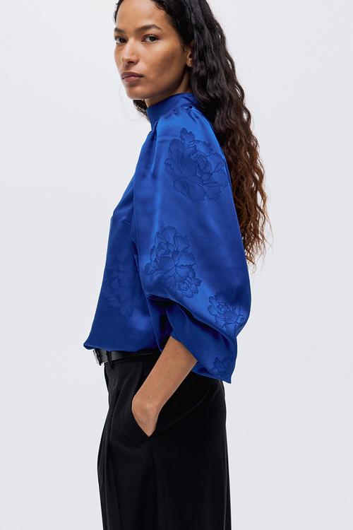 Jacquard-weave blouse - bright blue/floral