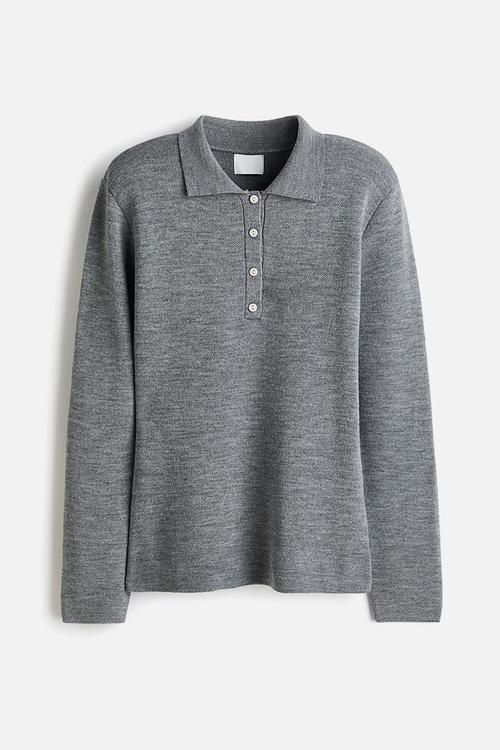 Shoulder-pad polo jumper - grey marl