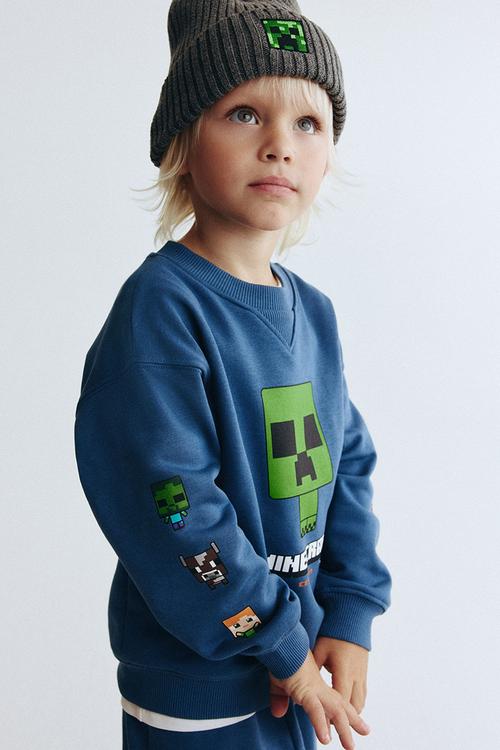 2-piece printed sweatshirt set - blue/minecraft