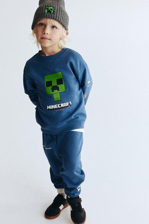 2-piece printed sweatshirt set - blue/minecraft