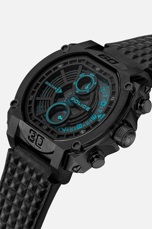 IP Case Black Blue Dial Black Leather Strap - Black