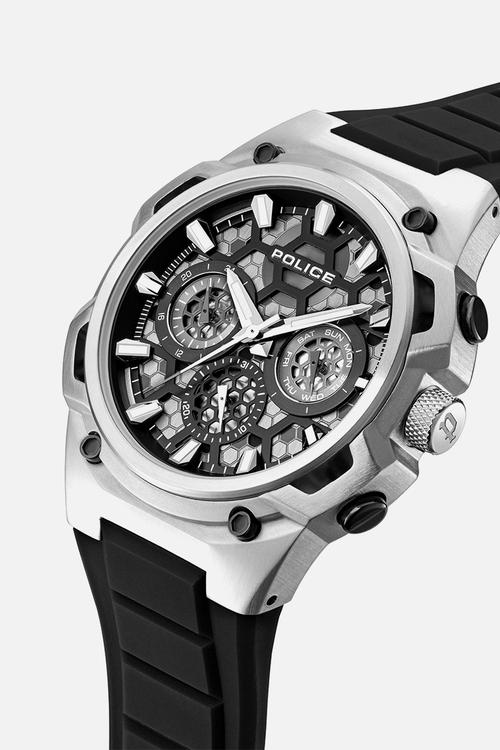 Steel Case Blk and Silver Dial Rubber Strap - Silver/Black