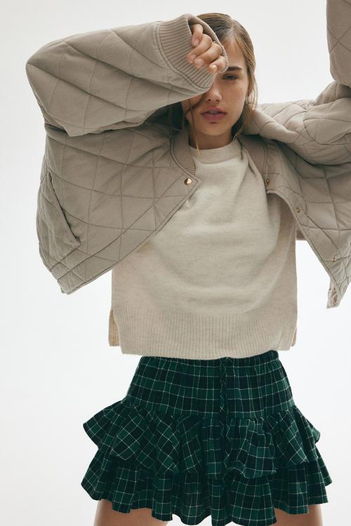 Quilted bomber jacket - beige