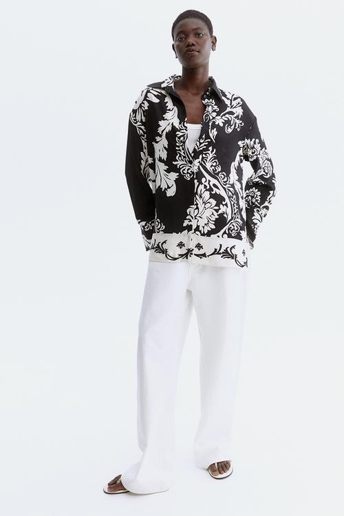 Loose-fit shirt - black/patterned