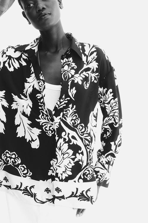 Loose-fit shirt - black/patterned