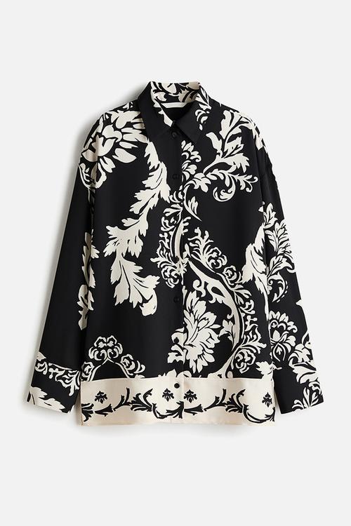 Loose-fit shirt - black/patterned