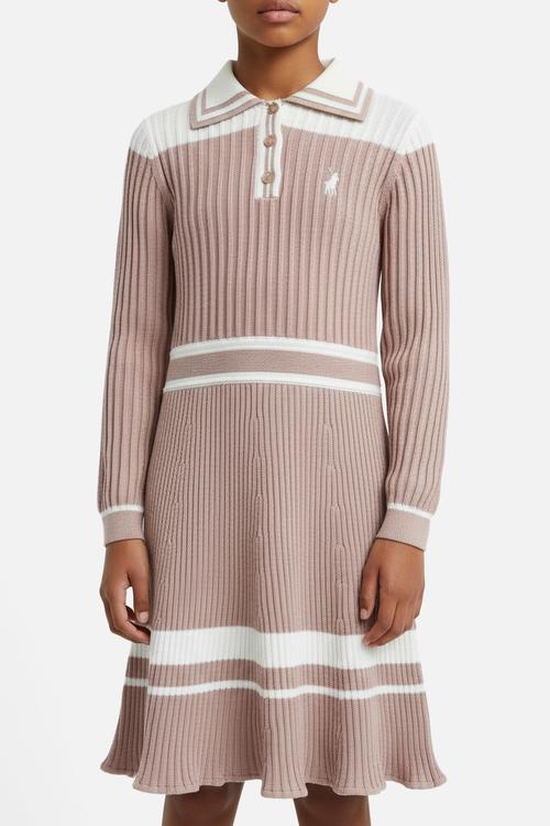 Ava knitted colour blocked dress - rose taupe