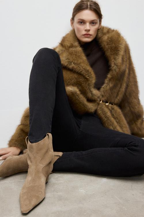 Lucia suede western ankle boot - light/pastel brown