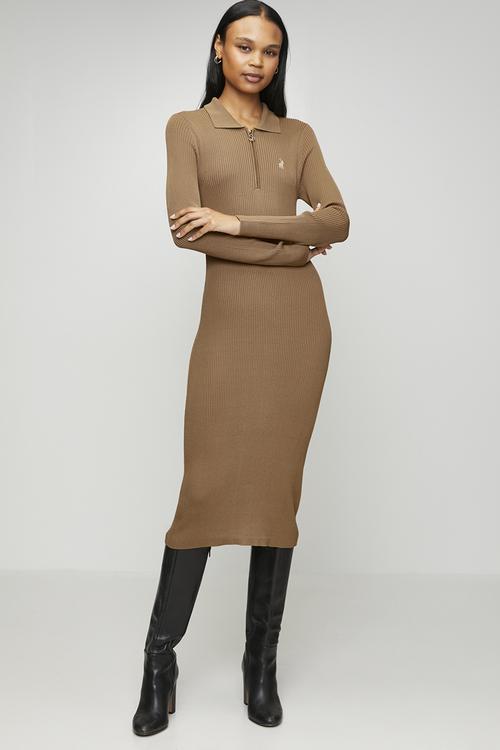 Wmn Laya Ls Knit Dress - Camel
