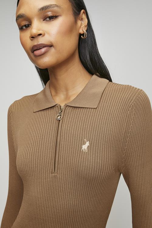 Wmn Laya Ls Knit Dress - Camel
