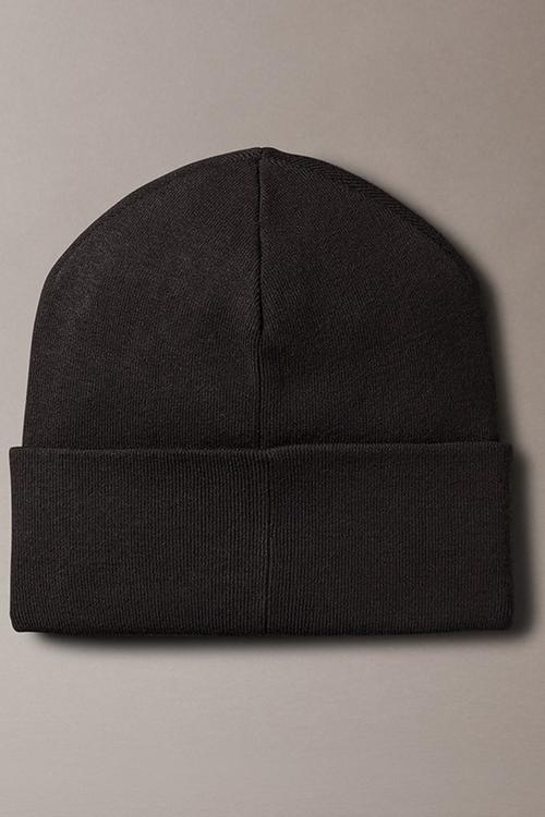 Emblem Patch Fine Rib Beanie - Black