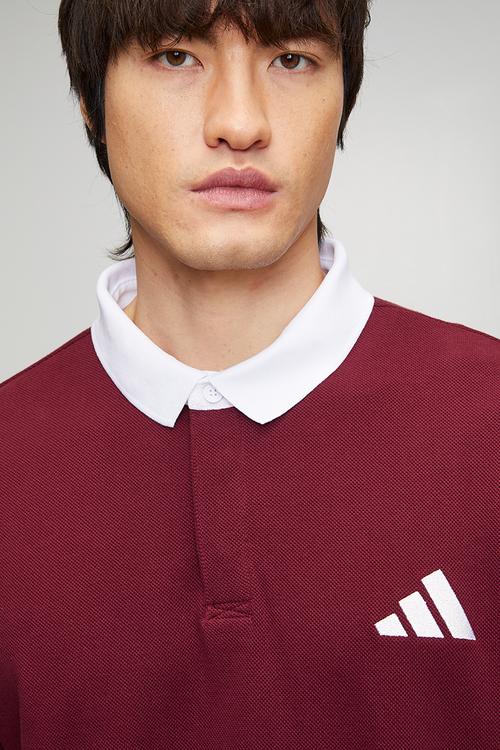 Small Logo Pique L/S Polo Shirt  - shadow red / white