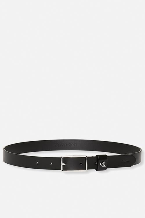 Square buckle ck loop 25mm belt- black / shiny nickel